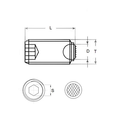 1081339 | SS080M-0095-S4-S440-DKT --- Diamond Knurled Tip Socket Set Screws - M8 (8x1.25mm) x 9.5 mm Diamond Knurled Tip