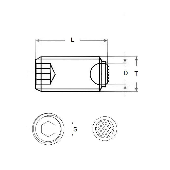 1068961 | SS060M-0196-S4-S440-DKT --- Screw - M6x1 (6mm Standard) x 19.6 mm Diamond Knurled Tip