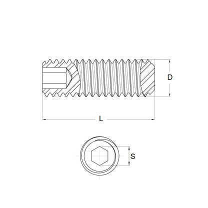 1100388 | SS120M-0450-AS-FT (50 Pcs) --- Flat Tip DIN913 Socket Set Screws - M12 (12x1.75mm) x 45 mm Standard Cup Point