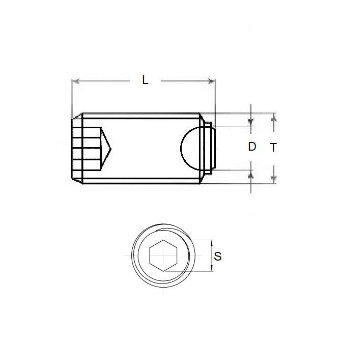 1080847 | SS080M-0195-CS-FB (Each) --- Flat Tip Aligning Socket Set Screws - M8 - 8x1.25mm - 19.5 mm - Aligning Flat Tip - Carbon Steel with Alloy Steel SUJ2 HRC 55 -60 tip Screw