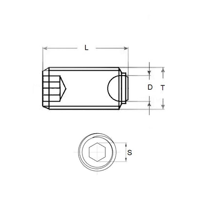1080847 | SS080M-0195-CS-FB (Each) --- Flat Tip Aligning Socket Set Screws - M8 - 8x1.25mm - 19.5 mm - Aligning Flat Tip - Carbon Steel with Alloy Steel SUJ2 HRC 55 -60 tip Screw