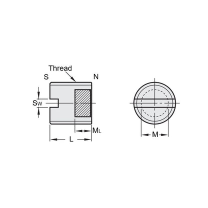 1097150 | SS100M-0150-C-MAG (Each) --- Magnetic End Socket Set Screws - M10 - 10x1.5mm - 15 mm - Magnetic Tipped - Carbon Steel Screw