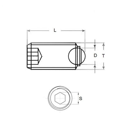 Jeu de douilles vis sans tête M8 x 19,4 en acier au carbone - pointe à bille roulante - MBA (lot de 1)