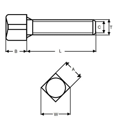 Vite 1/2-13 UNC x 63,5 mm - Set di punte a tazza a testa quadrata - MBA (confezione da 1)