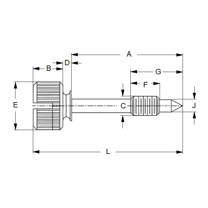 1050480 | SCC035C-030-038-TH-S3 (PK-48) --- Captive Screws - 6-32 UNC - 3.5mm - 38.1x5.56 mm Thumb - Stainless Steel 303/304 Similar to A2, 18-8 HRB80 Screw