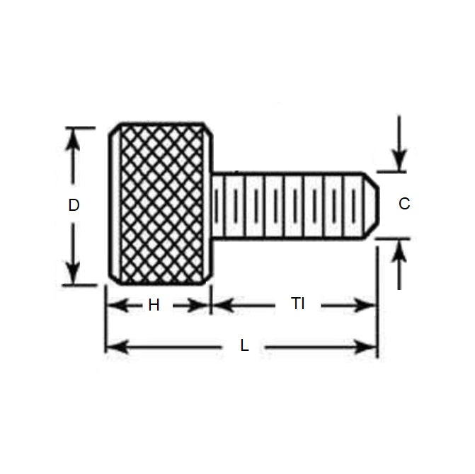 1054265 | THS042C-010-K-NY (Each) --- Thumb Screws - 8-32 UNC - 4.17mm - 9.53x14.29 mm Knurled - NYLATRON GS PA66 + MoS2 Screw