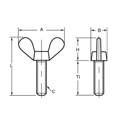 1077251 | THS079C-038-W-CS (Each) --- Thumb Screws - 5/16-18 UNC - 7.94mm - 38.1x57.15 mm Wing - Steel Screw