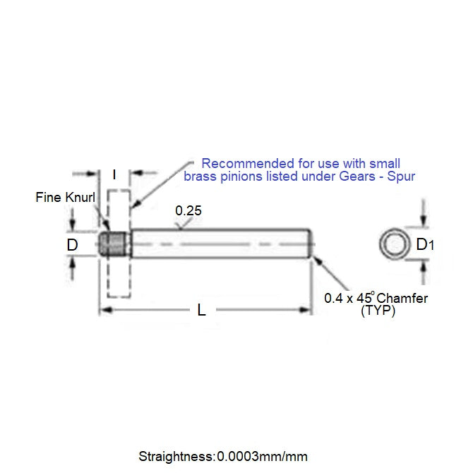 1038998 | SHPIN01.5X50 --- Pinion Shafts - 1.5 mm x 1.55 mm x 5 mm