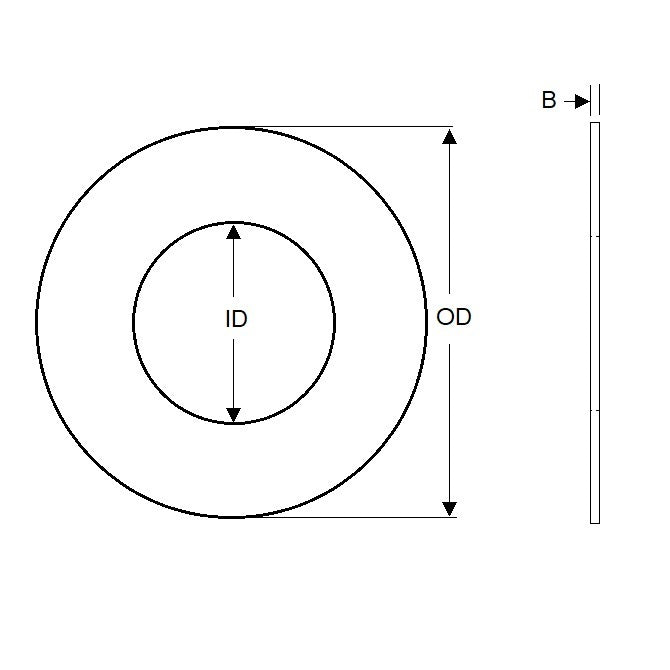 Rondella di spessore 25,4 x 38,1 x 0,13 mm Acciaio per molle al carbonio - MBA (confezione da 10)