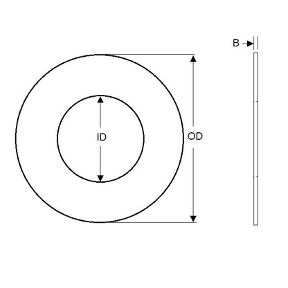 Rondella di spessore 25,4 x 38,1 x 0,13 mm Acciaio per molle al carbonio - MBA (confezione da 10)