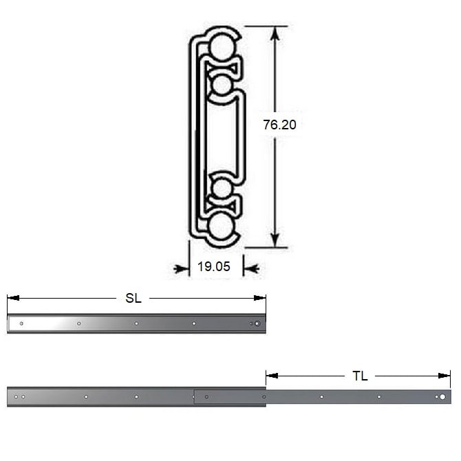 Guida per cassetti 914,4 x 914,4 x 76,20 - Extra resistente - MBA (confezione da 1)