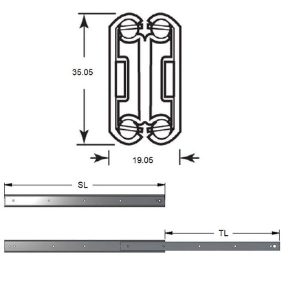 Guida per cassetto 558,8 x 581,15 x 59 - Per carichi medi, senza disconnessione - MBA (confezione da 1)