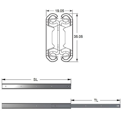 Guida per cassetto 711.20 x 725.42 x 40.823 - Acciaio inossidabile senza disconnessione per servizio medio, estensione completa - MBA (confezione da 1)