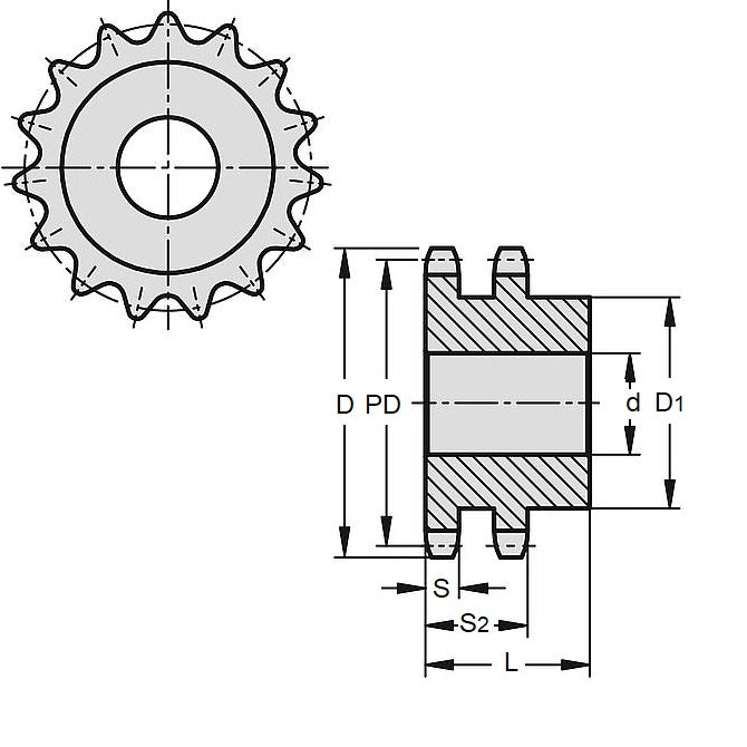 1092631 | SP2-127-078B-010-PB-C (PK-2) --- Roller Chain Sprockets - 10 tooth - 40.41 - - Duplex 08B With Boss - Carbon Steel Sprocket