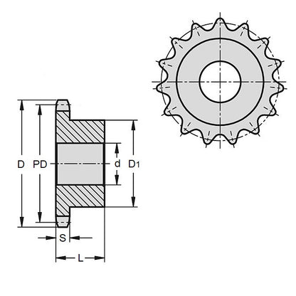 1158546 | SP1-095-047B-045-159-NG (PK-2) --- Roller Chain Sprockets - 45 tooth - 136.38x69.85 mm Simplex - NYLATRON GS PA66 + MoS2 Sprocket