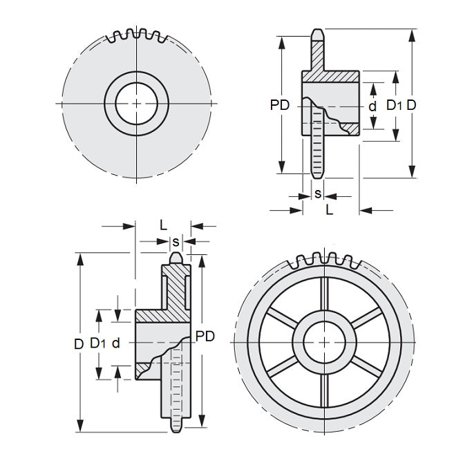 1150131 | SP1-031-015B-036-064-AB (PK-2) --- Roller Chain Sprockets - 36 tooth - 35.7x9.53 mm Simplex - Acetal Sprocket