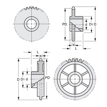 1130297 | SP1-031-015B-024-064-AB (PK-2) --- Roller Chain Sprockets - 24 tooth - 23.8x9.53 mm Simplex - Acetal Sprocket