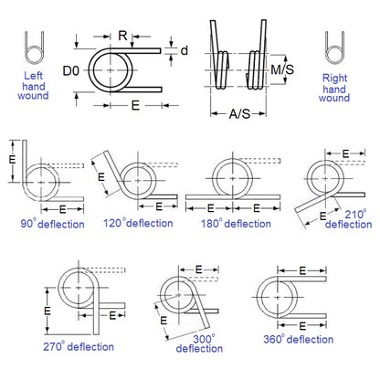 1054371 | TS-040L-400-040-135-S4 (PK-100) --- Torsion Springs - 4x40x0.4 mm Left Hand Wound - Stainless Steel 304 Similar to A2, 18-8 HRB80 Spring