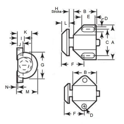 1074743 | DS-61RS --- Spring Flat Button Stops - 6.35 Kg x 38.1 mm x 25.4 mm