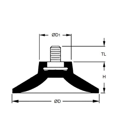 Ventosa 79.400 x 41.300 mm - Perno 1/4-20 x 3/8 - MBA (Confezione da 1)