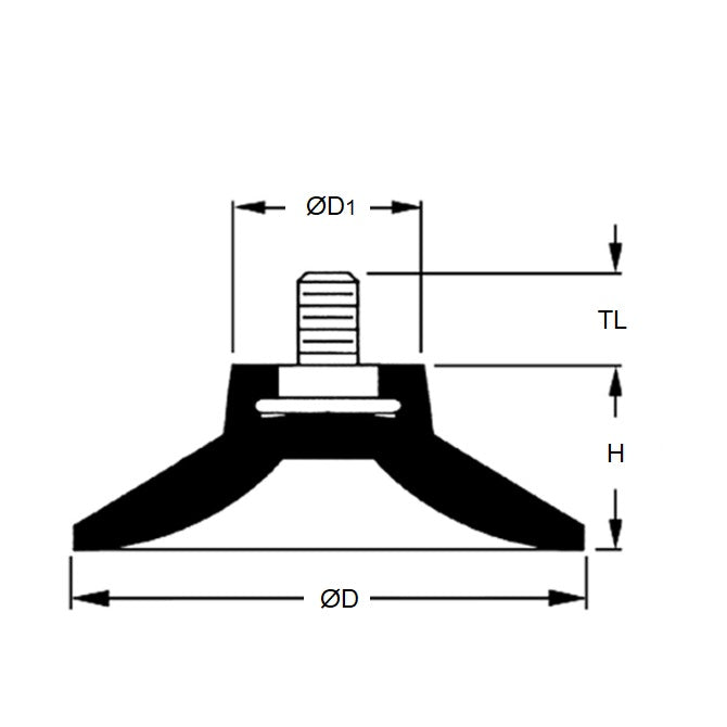 1151152 | A-65RS (Each) --- Suction Cups - 38.1x15.9 mm - 8-32 x 3/8" Stud - Blend of natural rubber and SBR rubber