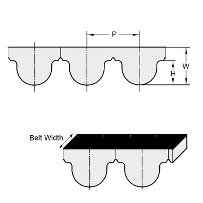 Courroie de distribution 102 dents 6 mm de large – Néoprène recouvert de nylon métrique avec cordons en fibre de verre – Noir – Pas courbe HTD 3 mm – MBA (lot de 5)