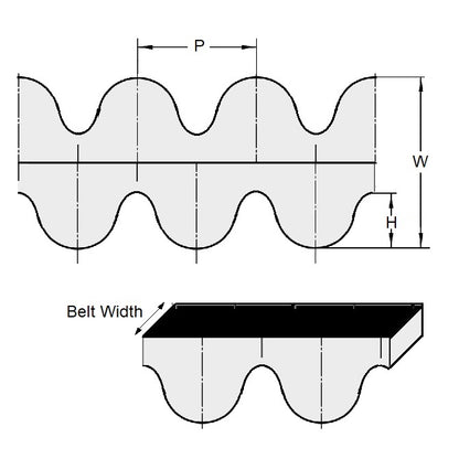 1197209 | BD-050H-0123-0090-NFB (Each) --- Timing 5mm Pitch Belts - 123 tooth - 615x9 mm HTD - Nylon Covered Neoprene Rubber with Fibreglass Belt