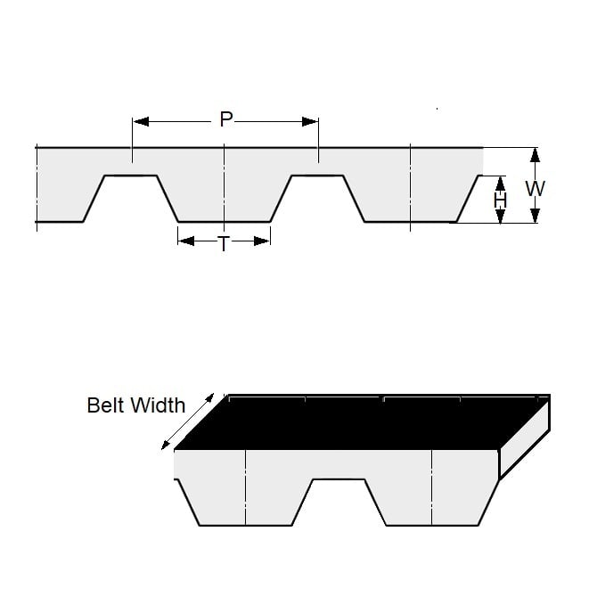 Cinghia dentata 37 denti, larghezza 10 mm, poliuretano metrico con corde in acciaio, nera, passo trapezoidale T10 da 10 mm, MBA (confezione da 1)