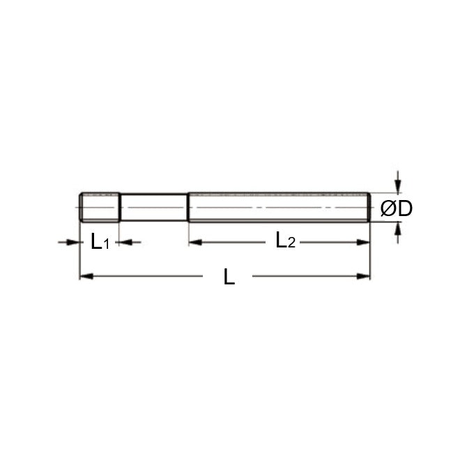 1100245 | SUS120RS (Each) --- Clamping Studs Threaded Rod - M12 - 12x1.75mm - 125 mm - 15  - Steel with Rolled Threads Stud
