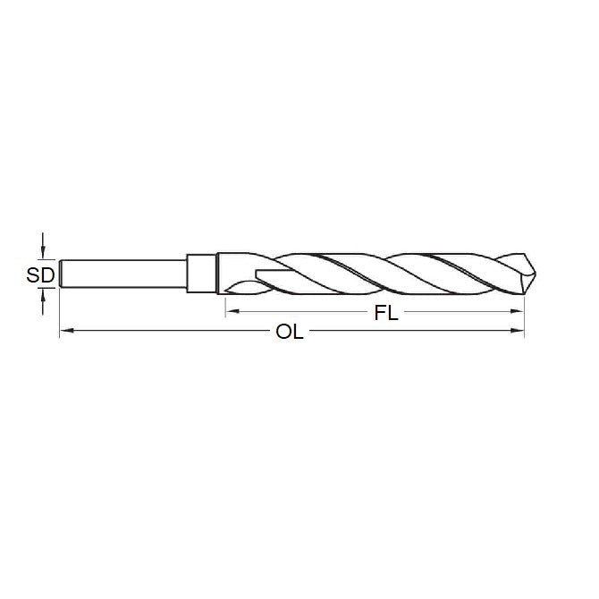 1095650 | DB-1191-R-0635 (Each) --- Drill Bits Tools - 11.91x6.35 - - Reduced Shank - High Speed Carbon Steel Drill Bit