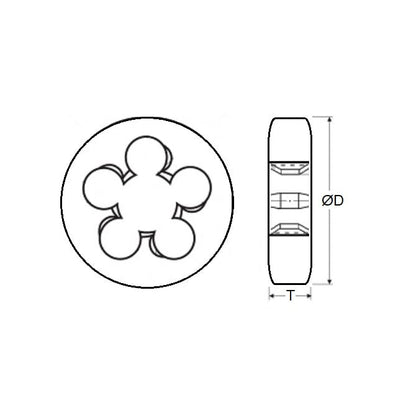 Filière à Boutons 5-44 UNF en Acier au Carbone - Diamètre 25,4 - Bordo (Pack de 1)