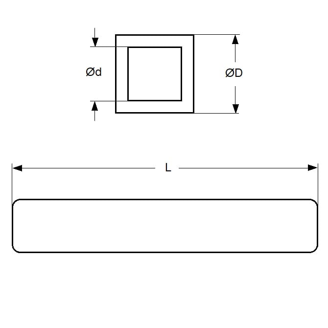 Tube Carré 4,76 x 4,05 x 304,8 mm - Alliage Aluminium 3003-H14 - MBA (Pack de 1)