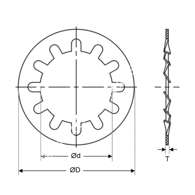 Rondella di bloccaggio 2,5 x 5,5 x 0,4 mm - Dente interno in acciaio per molle - MBA (confezione da 10)