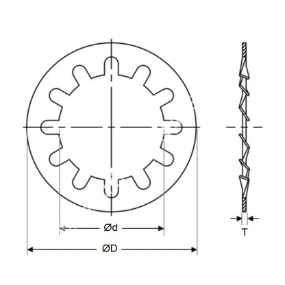 1077100 | W0079-LI-015-008-S4 (PK-10) --- Lock Washers - 7.94x15.1x0.8 mm Internal Tooth Washer