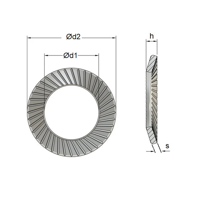 Rondelle dentelée 7 x 12 x 0,7 mm - Acier à ressorts en carbone de sécurité - MBA (Pack de 50)