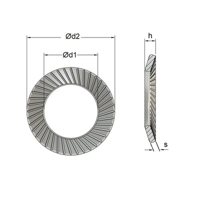 Rondella dentellata 5 x 9 x 0,6 mm - Acciaio per molle di sicurezza al carbonio - MBA (confezione da 50)