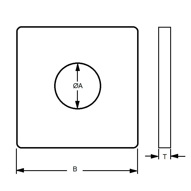 1121999 | W0191-SQ-051-064-C --- Square Washers - 19.05 mm x 50.8 mm x 6.35 mm