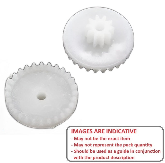 1139051 | GCR-015-M05-020-019-P (PK-50) --- Crown Wheel Module 0.5 Plastic Gears - 28 tooth - 10 tooth - 1.9 mm - POM Plastic Gear
