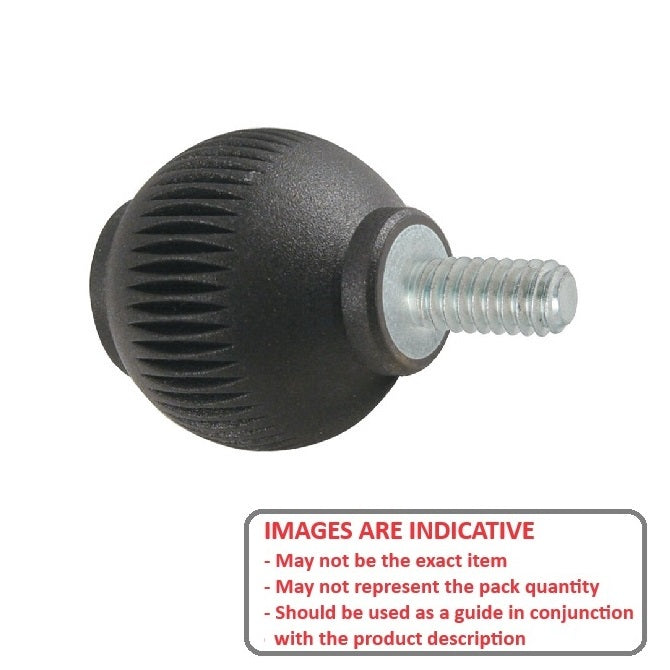 1072221 | KM064C-025-NG (PK-10) --- Ball Knobs - 1/4-20 UNC - 6.35mm - 24.89x20.1 mm Male Threaded - Steel Knob