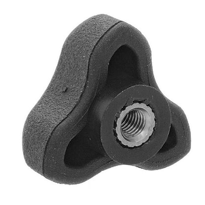 Pomello a Tre Lobi 10-32 UNF x 29.97 x 14 mm - Inserto in Ottone Zincato Termoplastico - Nero - Femmina - MBA (Confezione da 5)