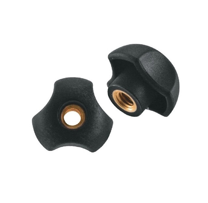 Manopola a tre lobi 1/4-20 UNC x 24,9 x 10,9 mm - Inserto in ottone termoplastico - Nero - Femmina - MBA (confezione da 5)