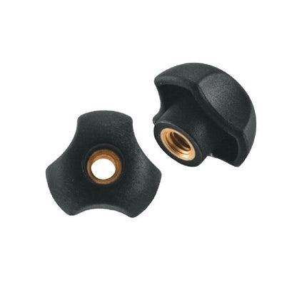 Bouton à trois lobes 5/16-18 UNC x 39,88 x 14 mm - Trou traversant Insert en laiton thermoplastique - Noir - Femelle - MBA (Pack de 1)