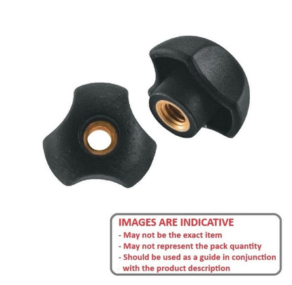 Bouton à trois lobes 5/16-18 UNC x 50,04 x 14 mm - Trou traversant Insert en laiton thermoplastique - Noir - Femelle - MBA (Pack de 1)