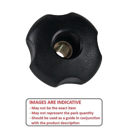 Manopola a quattro lobi 1/4-20 UNC x 24,9 x 9,7 mm - Foro passante Inserto in ottone Termoplastico - Nero - Femmina - MBA (confezione da 1)