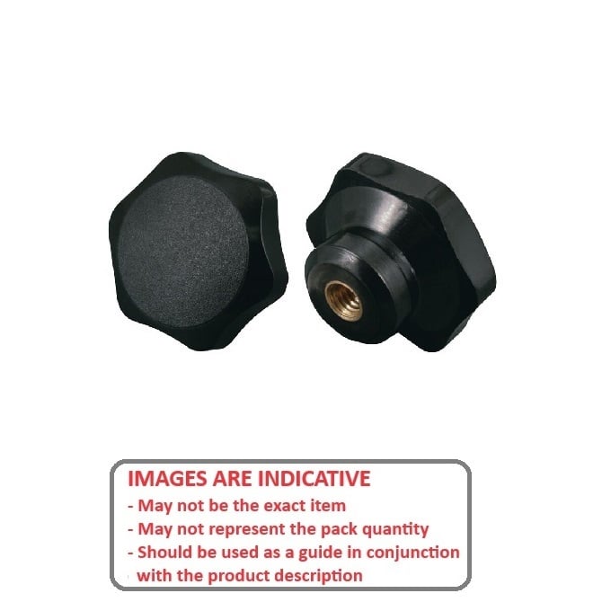 Bouton à six lobes 5/16-18 UNC x 59,94 x 11,9 mm - Insert en laiton thermoplastique - Noir - Femelle - MBA (Pack de 1)