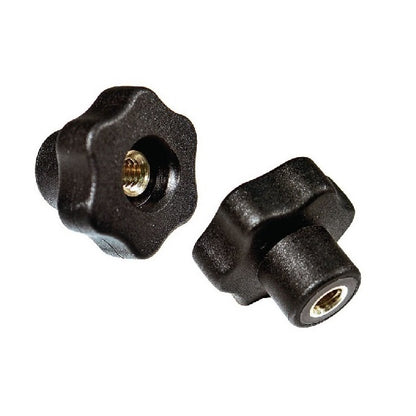 Bouton à six lobes M6 x 30 x 18 mm - Trou traversant Insert en laiton thermoplastique - Noir - Femelle - MBA (Pack de 1)