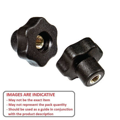 Bouton à six lobes 5/16-18 UNC x 50,04 x 11,9 mm - Trou traversant Insert en laiton thermoplastique - Noir - Femelle - MBA (Pack de 1)