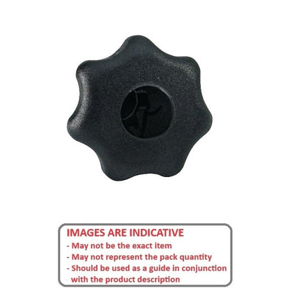 Bouton à sept lobes 5/8-11 UNC x 63 mm - Insert de moyeu en acier plaqué thermoplastique - Noir - Femelle - MBA (Pack de 1)