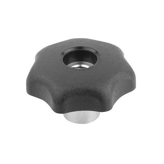 Pomello a sette lobi M5 x 25 mm - Mozzo in acciaio con inserto termoplastico - Nero - Femmina - MBA (confezione da 10)