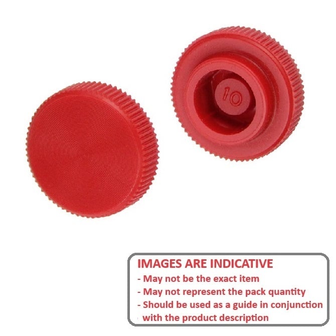 Manopola M4 - Utilizzare la propria vite x 16 mm - Per la vite a testa cilindrica utilizzare la propria vite in plastica - Rosso - Vite a pressione sulla vite a testa cilindrica - Zigrinata - MBA (confezione da 1)